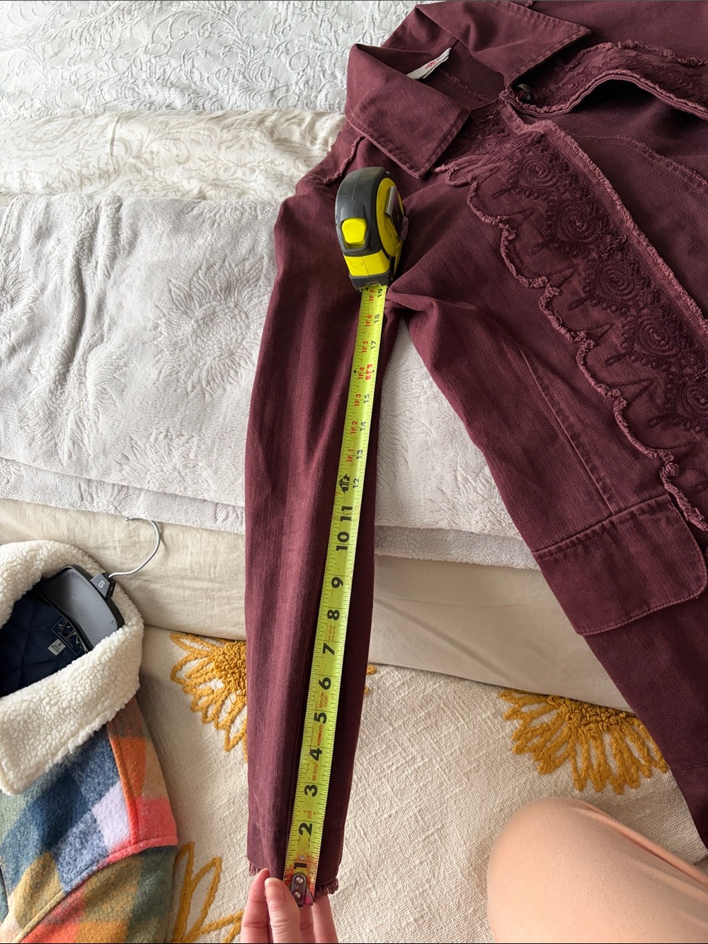 Vintage Lee Cooper Women's Long Burgundy Boho Jacket with Scalloped Trim - Picture 10 of 10